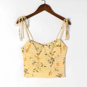 Yellow Lemon Print Gingham Women's Top